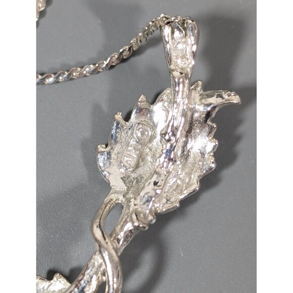 Vintage ART Arthur Pepper Double Leaf Silver Tone Necklace 15" - Picture 8 of 9